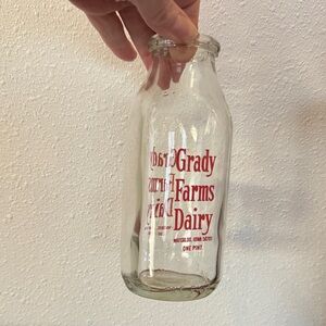 Vintage Grady Farms Iowa Glass Milk Bottle - Red Print - 1 Pint